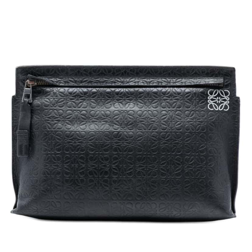 Loewe Embossed Anagram Leather Repeat T Clutch Black Leather Good condition - Front View
