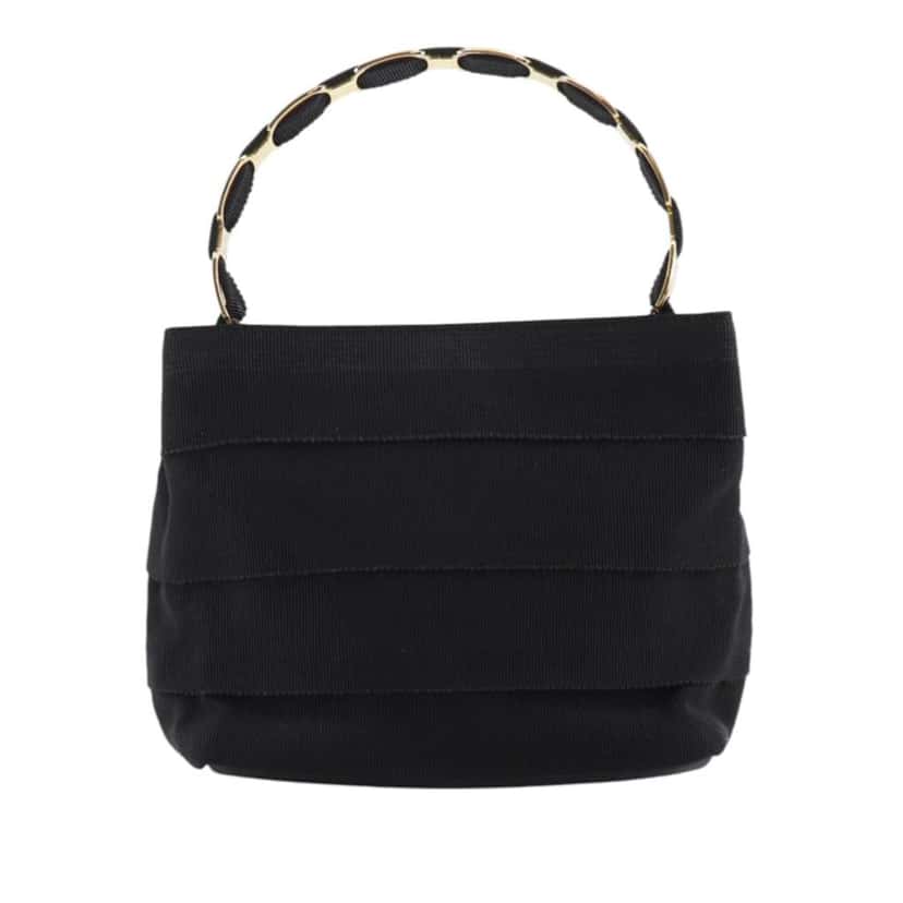 Salvatore Ferragamo Nylon Tiered Grosgrain Vara Satchel Black Very good condition - Front View