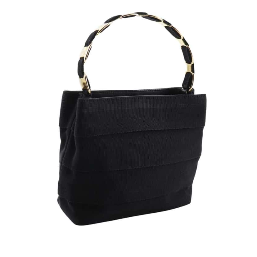 Salvatore Ferragamo Nylon Tiered Grosgrain Vara Satchel Black Very good condition - Back View