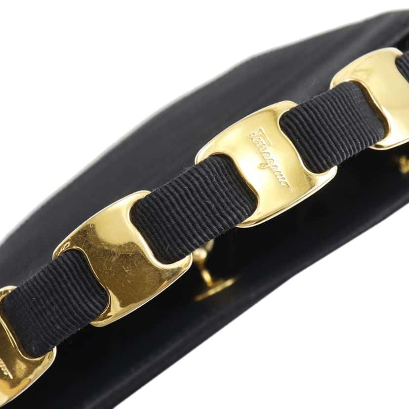 Salvatore Ferragamo Nylon Tiered Grosgrain Vara Satchel Black Very good condition - Box View