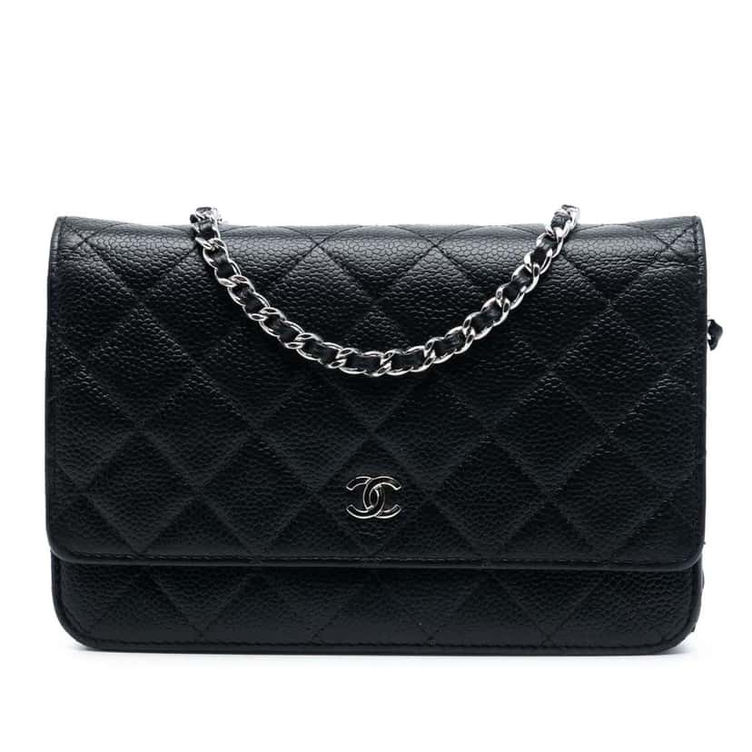 Chanel CC Quilted Caviar Wallet on Chain Black Leather Good condition - Front View