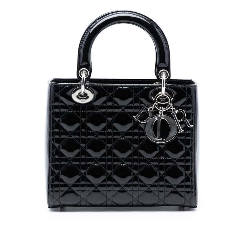 Dior Medium Patent Cannage Lady Dior Black Leather Very good condition - Front View