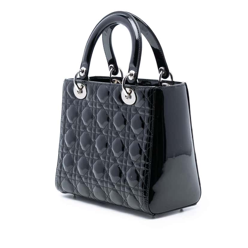 Dior Medium Patent Cannage Lady Dior Black Leather Very good condition - Back View