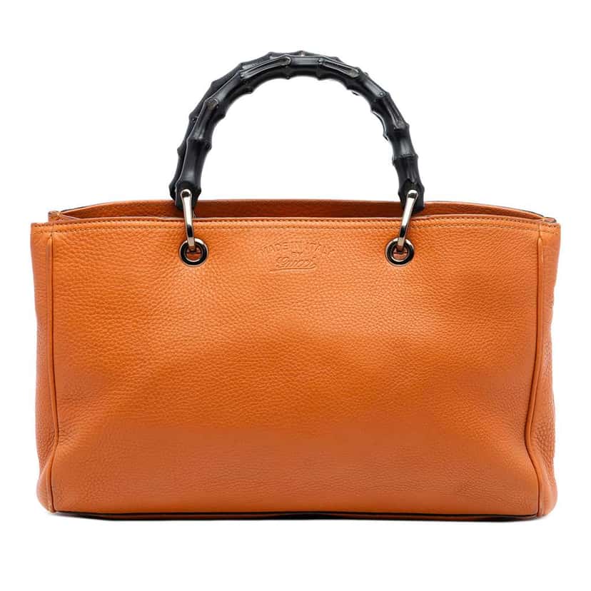Gucci Medium Calfskin Bamboo Shopper Satchel Orange Leather Very good condition - Front View