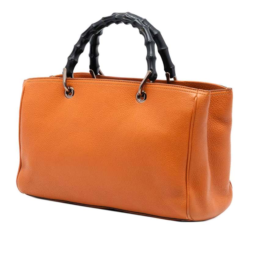 Gucci Medium Calfskin Bamboo Shopper Satchel Orange Leather Very good condition - Back View