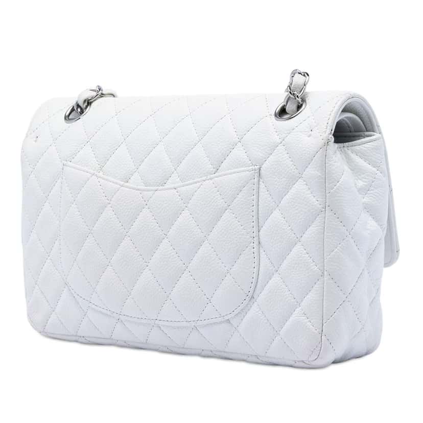 Chanel Medium Classic Caviar Double Flap White Leather Very good condition - Back View