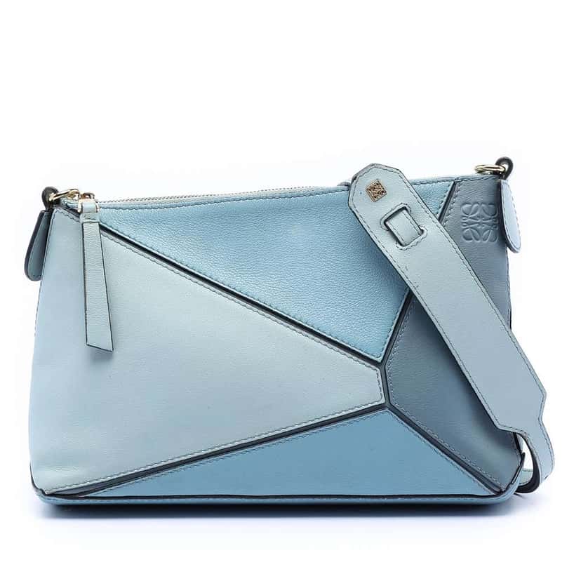 Loewe Mini Tricolor Calfskin Puzzle Crossbody Blue Leather Good condition - Front View