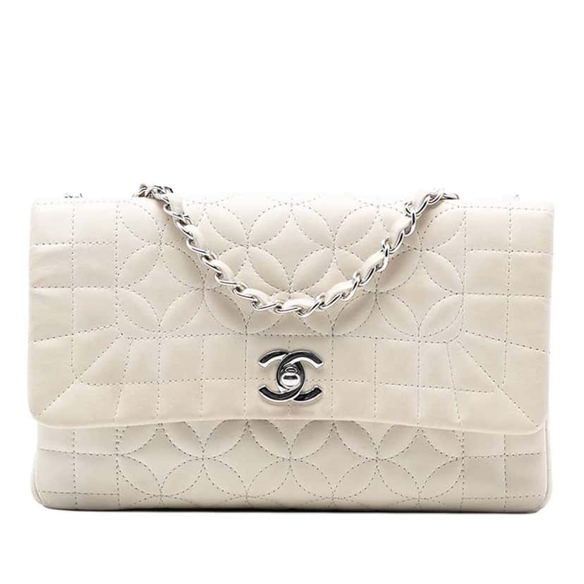 Chanel Quilted Lambskin Lady Graphic Flap White Leather Very good condition - Front View
