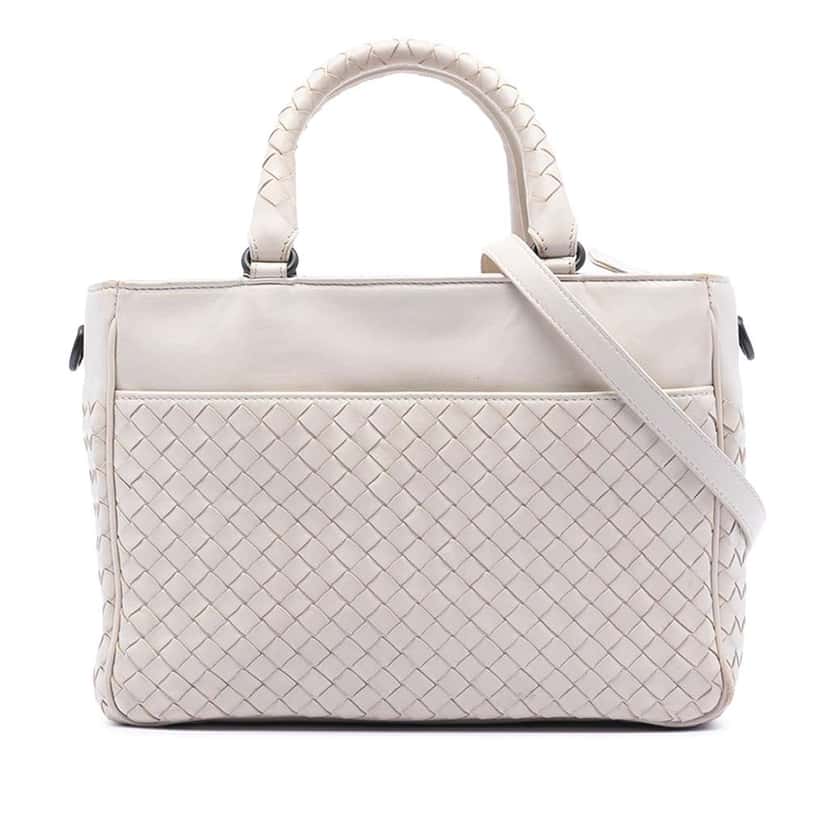 Bottega Veneta Nappa Intrecciato Satchel White Leather Very good condition - Front View