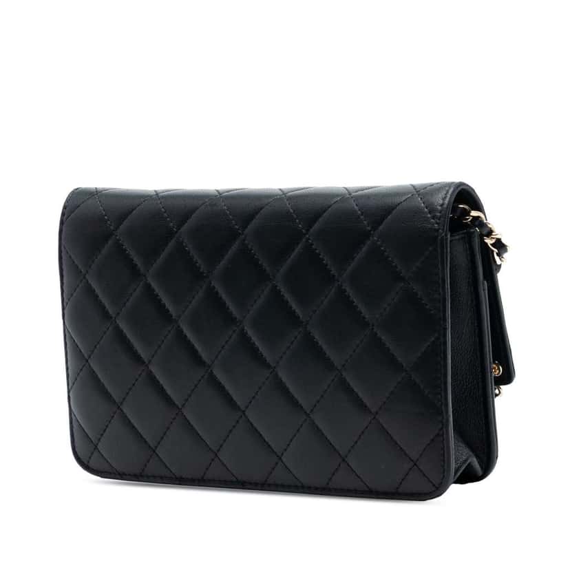 Chanel Quilted Lambskin CC Charm Wallet on Chain Black Leather Very good condition - Back View