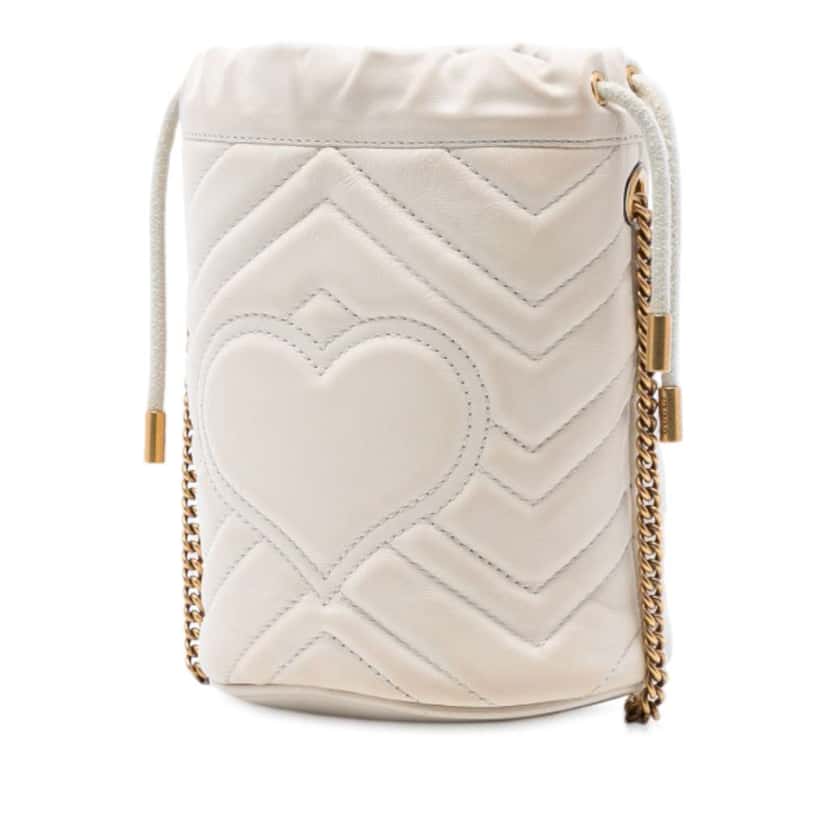 Gucci Small GG Marmont Leather Matelasse Bucket Bag White Leather Very good condition - Back View