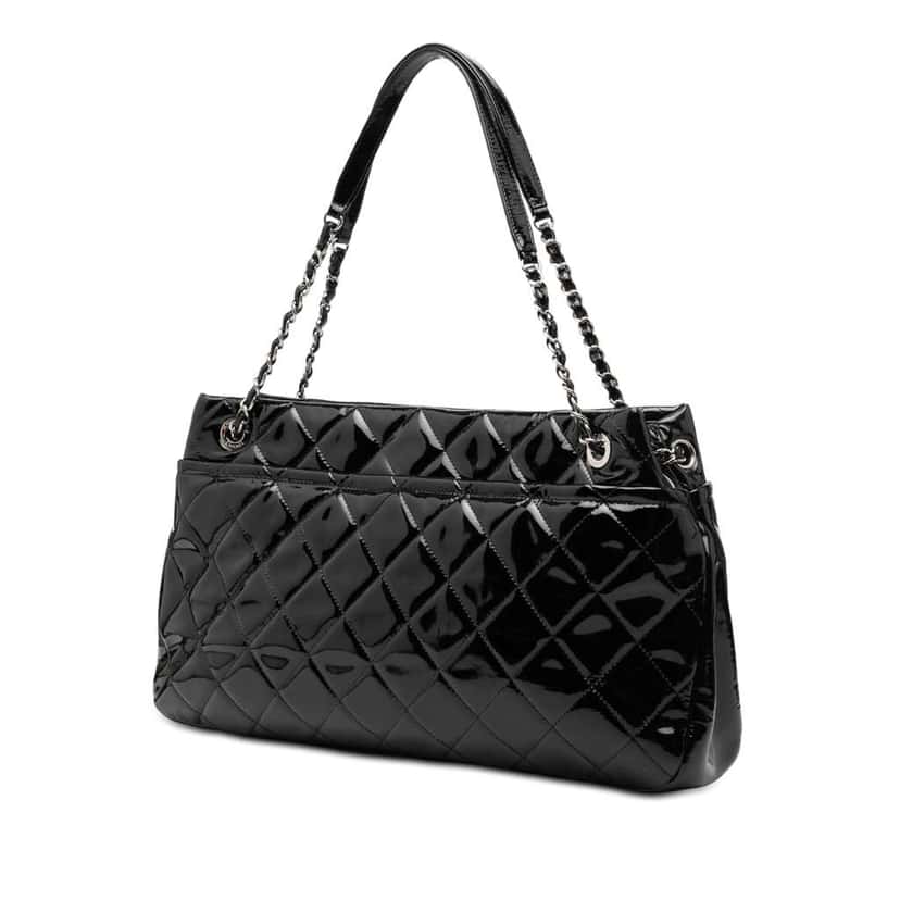 Chanel CC Quilted Patent Timeless Soft Tote Black Leather Very good condition - Back View