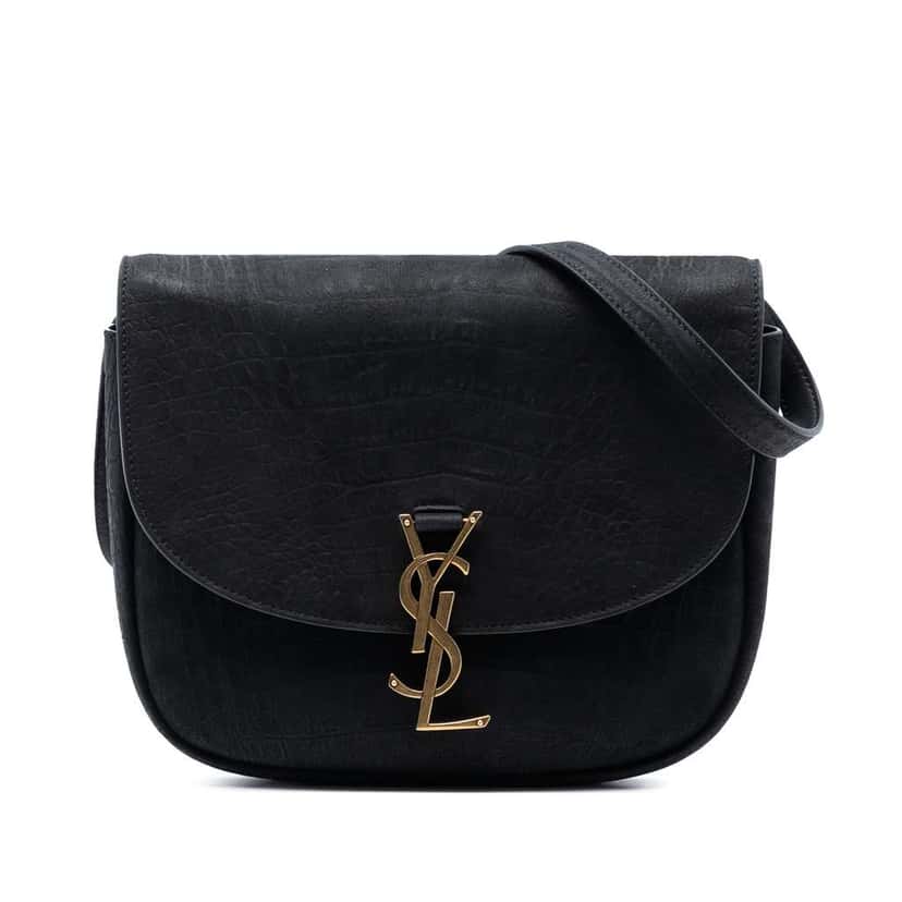 Saint Laurent Medium Croc Embossed Nubuck Monogram Kaia Crossbody Black Leather Very good condition - Front View