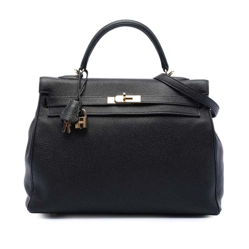 Hermès Togo Kelly II Retourne 35 Black Leather Fair condition - Front View