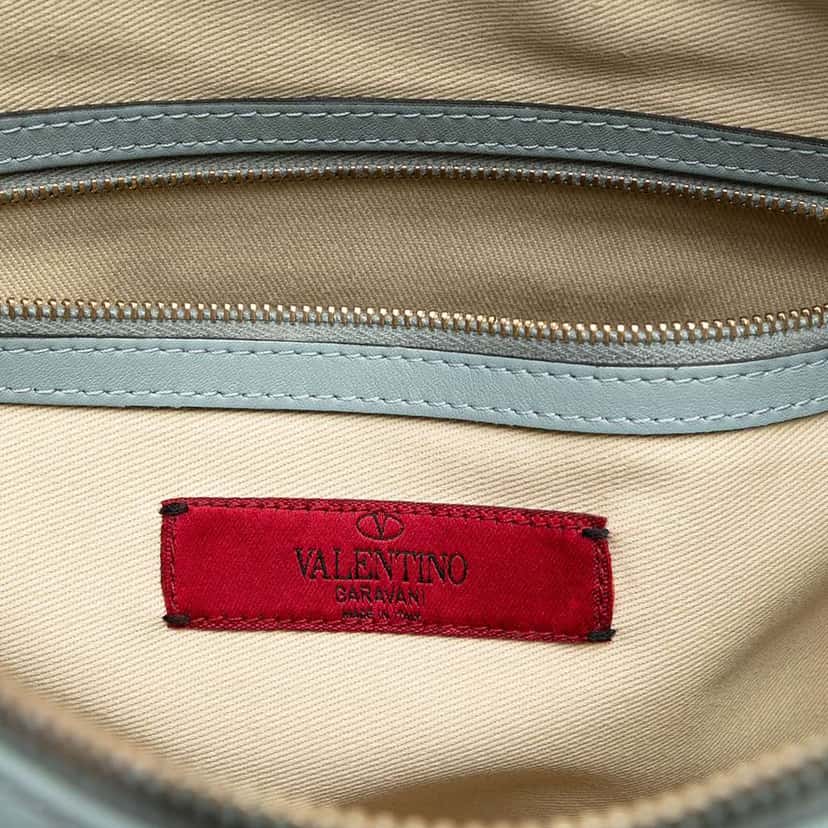 Valentino Large Leather Rockstud Clutch Blue Leather Very good condition - Box View