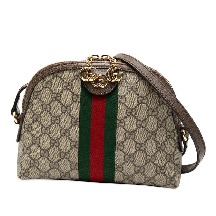 Gucci Small GG Supreme Web Ophidia Dome Crossbody Brown Canvas Very good condition - Front View