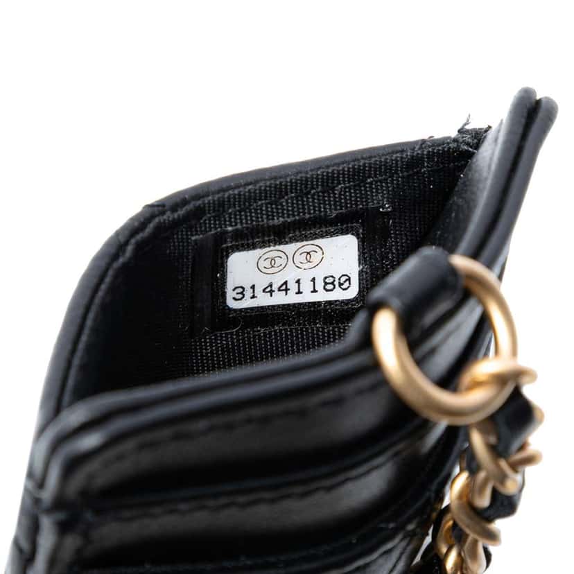 Chanel Quilted Lambskin Pearl Crown CC Wristlet Multi Pouches Black Leather Very good condition - Box View