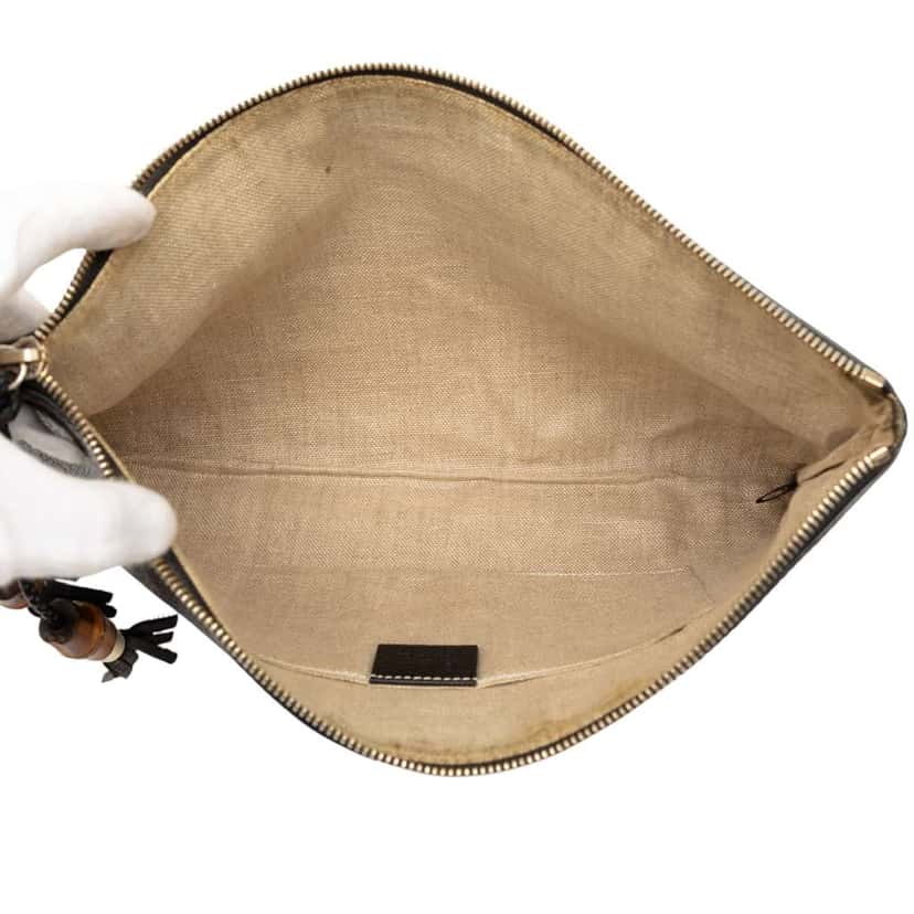 Gucci Calfskin Bamboo Tassel Clutch Black Leather Very good condition - Model View