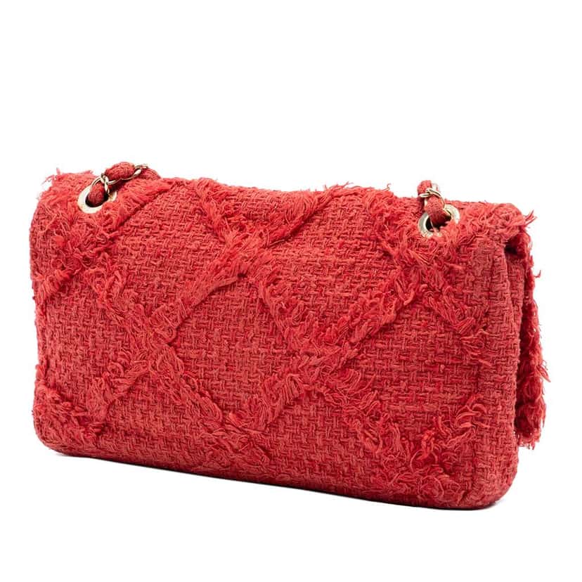 Chanel Medium Tweed Diamond Stitch Nature Flap Red Tweed Good condition - Back View