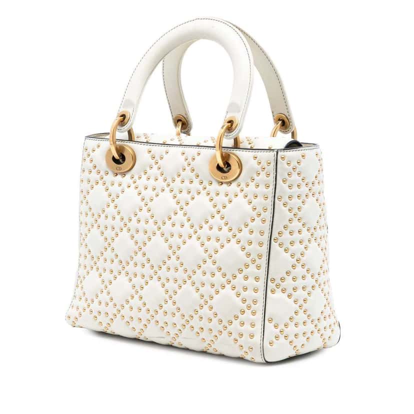Dior Medium Lambskin Cannage Studded Supple Lady Dior White Leather Very good condition - Back View