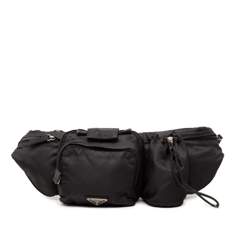 Prada Tessuto Multi Pocket Belt Bag Black Very good condition - Front View