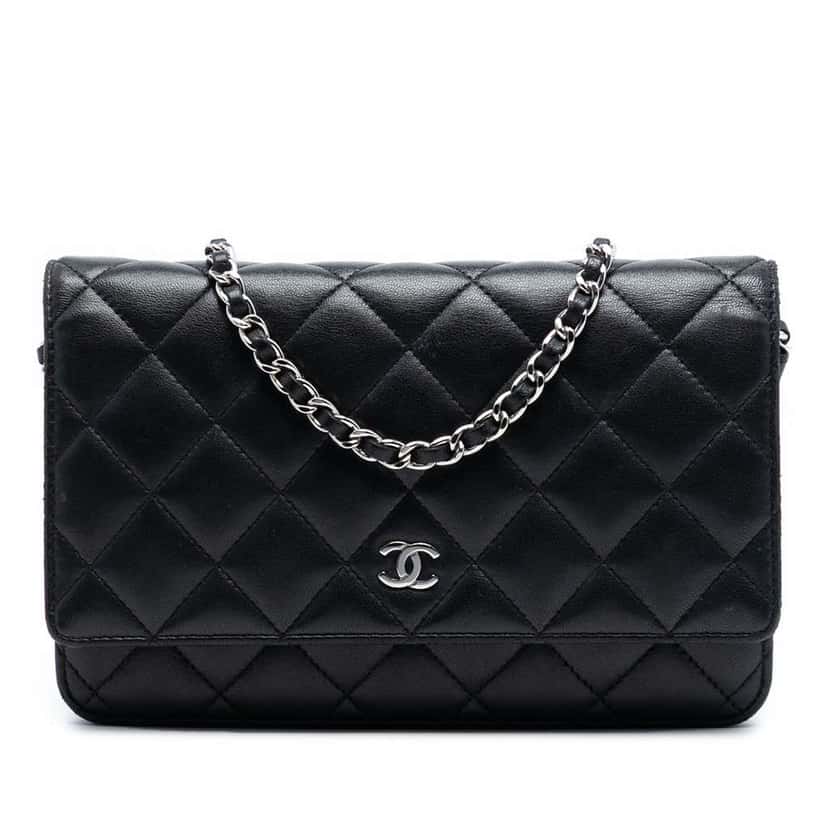 Chanel CC Quilted Lambskin Wallet On Chain Black Leather Good condition - Front View