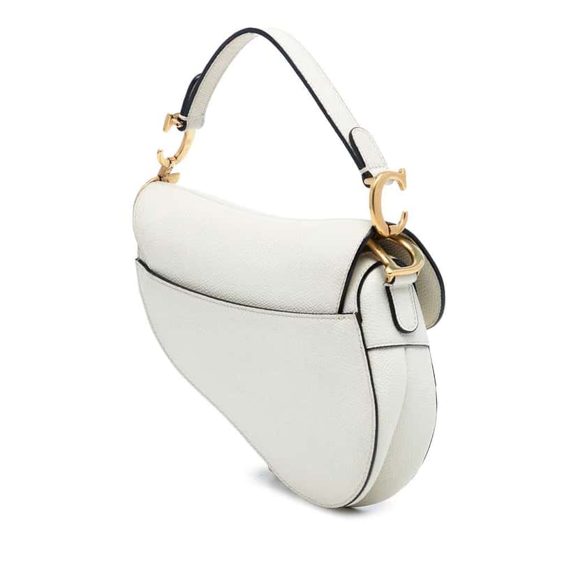 Dior Mini Grained Calfskin Saddle Bag White Leather Very good condition - Back View