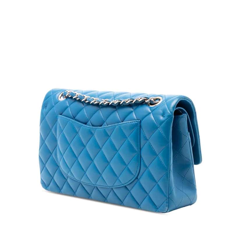 Chanel Medium Classic Lambskin Double Flap Blue Leather Very good condition - Back View