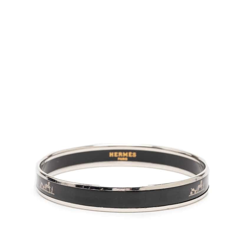 Hermès Narrow Caleche Enamel Bangle 62 Black Good condition - Front View