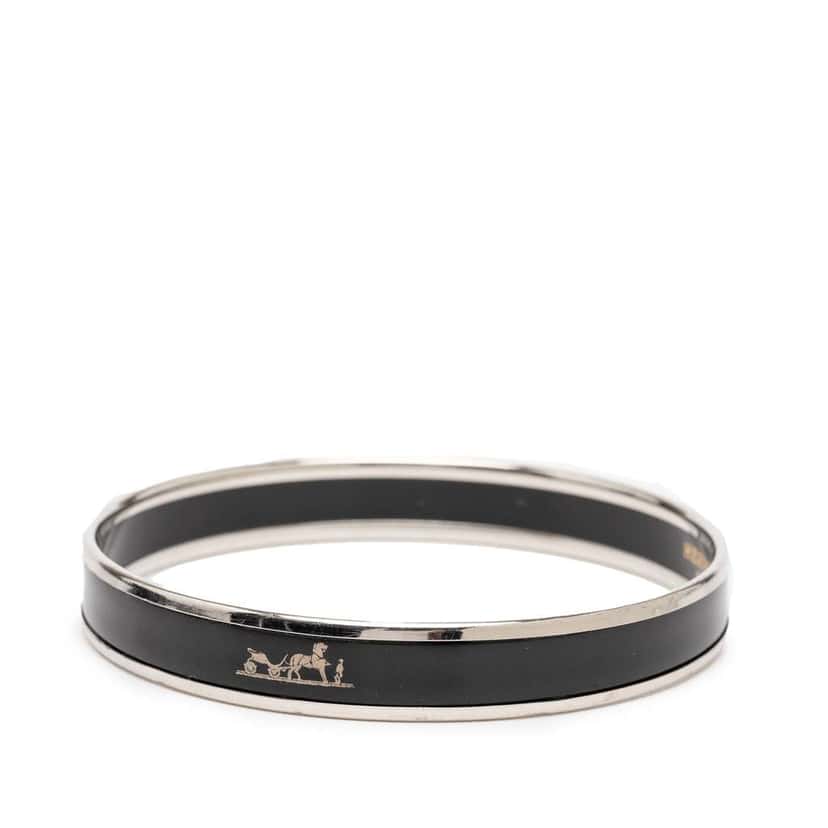 Hermès Narrow Caleche Enamel Bangle 62 Black Good condition - Back View