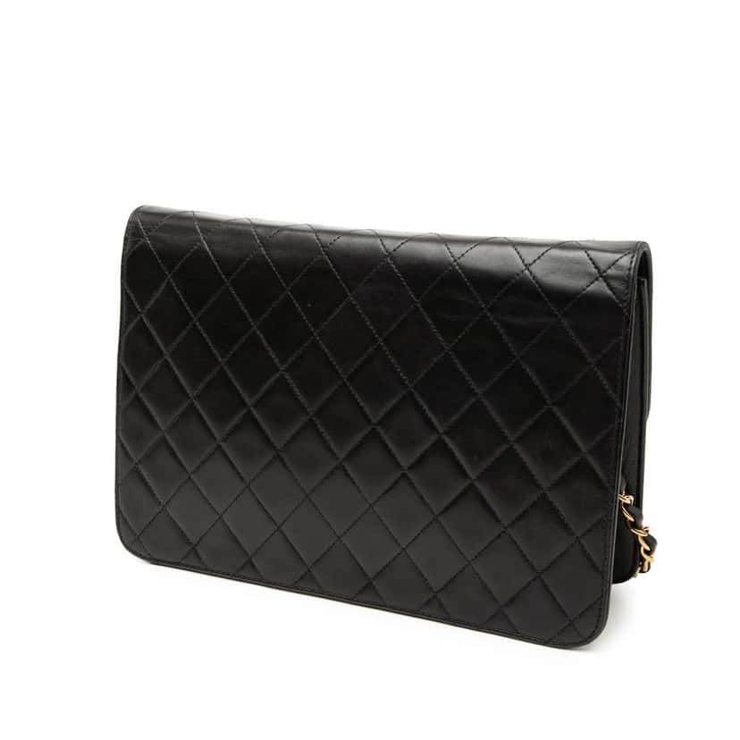Chanel Medium CC Quilted Lambskin Single Flap Black Leather Very good condition - Back View