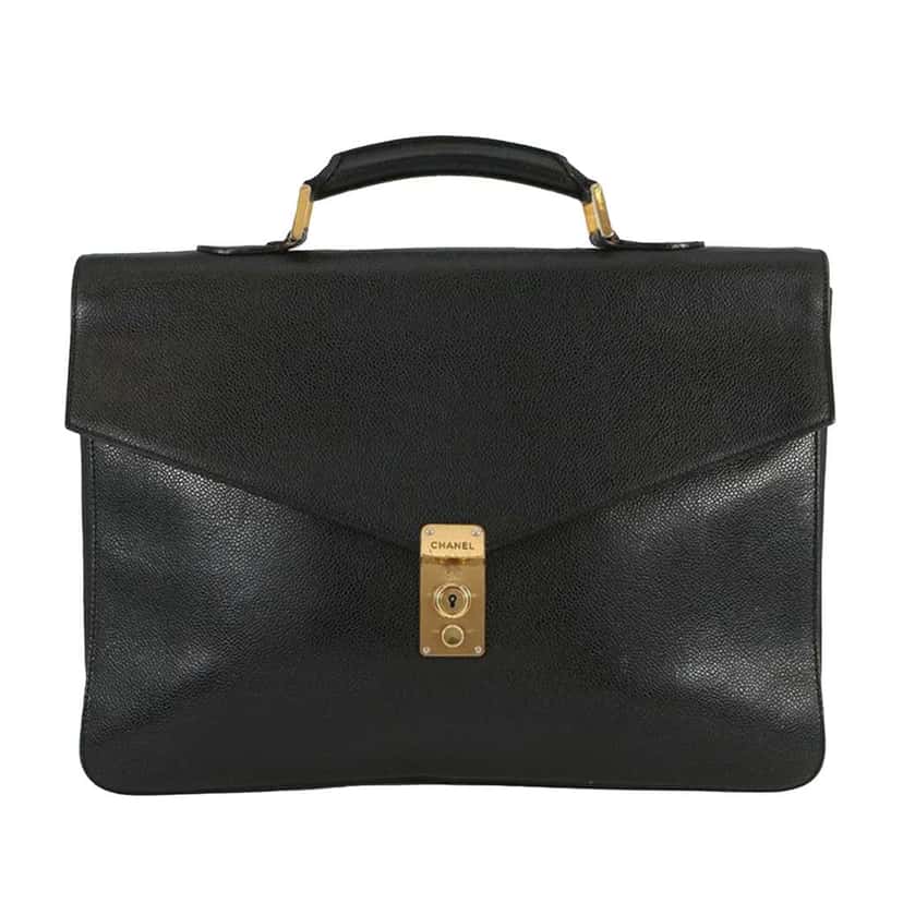 Chanel Caviar Briefcase Black Leather Very good condition - Front View