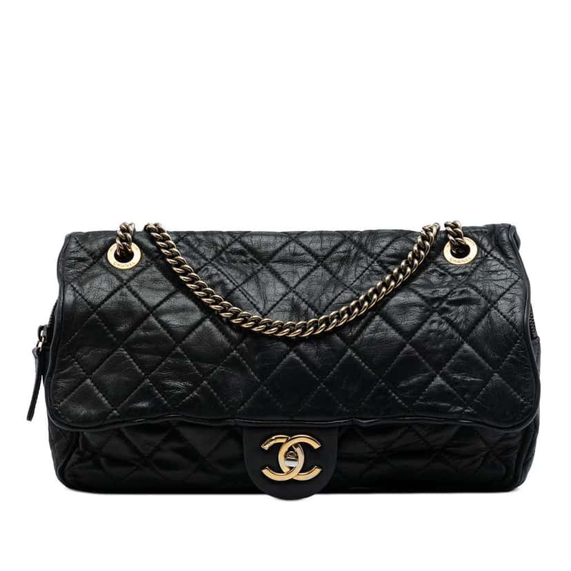 Chanel Large Quilted Iridescent Calfskin Shiva Flap Black Leather Good condition - Front View