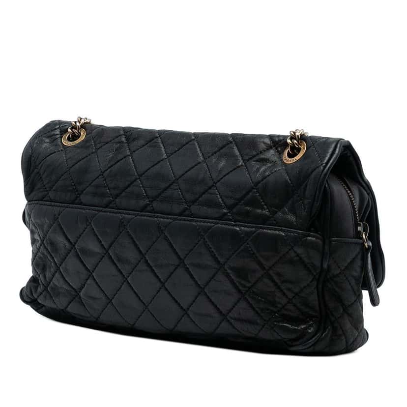 Chanel Large Quilted Iridescent Calfskin Shiva Flap Black Leather Good condition - Back View