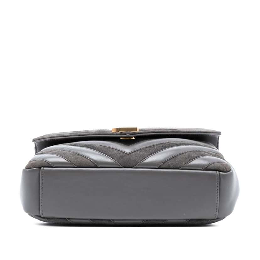 Saint Laurent Medium Calfskin and Suede Chevron Monogram College Satchel Grey Leather Good condition - Inside View