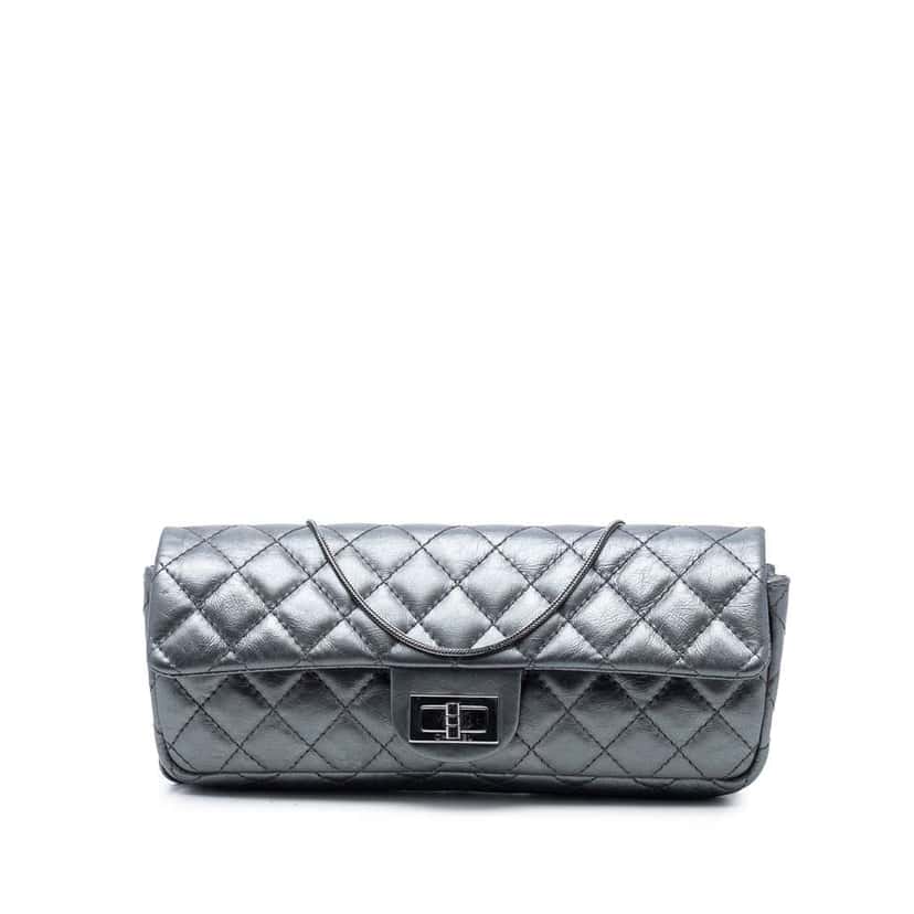 Chanel Quilted Glazed Calfskin Reissue 2.55 Flap Chain Clutch Silver Leather Very good condition - Front View