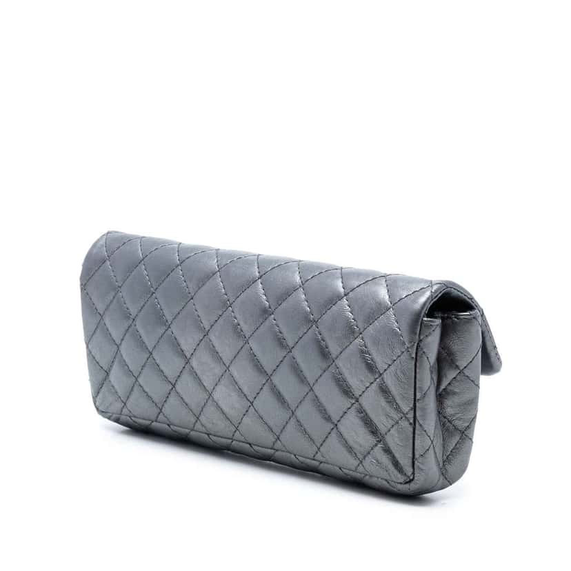Chanel Quilted Glazed Calfskin Reissue 2.55 Flap Chain Clutch Silver Leather Very good condition - Back View