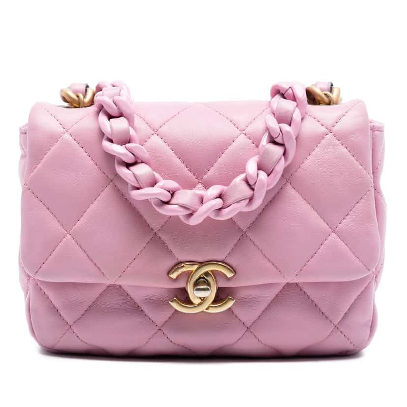 Chanel Mini Quilted Lambskin Candy Chain Flap Pink Leather Very good condition - Front View