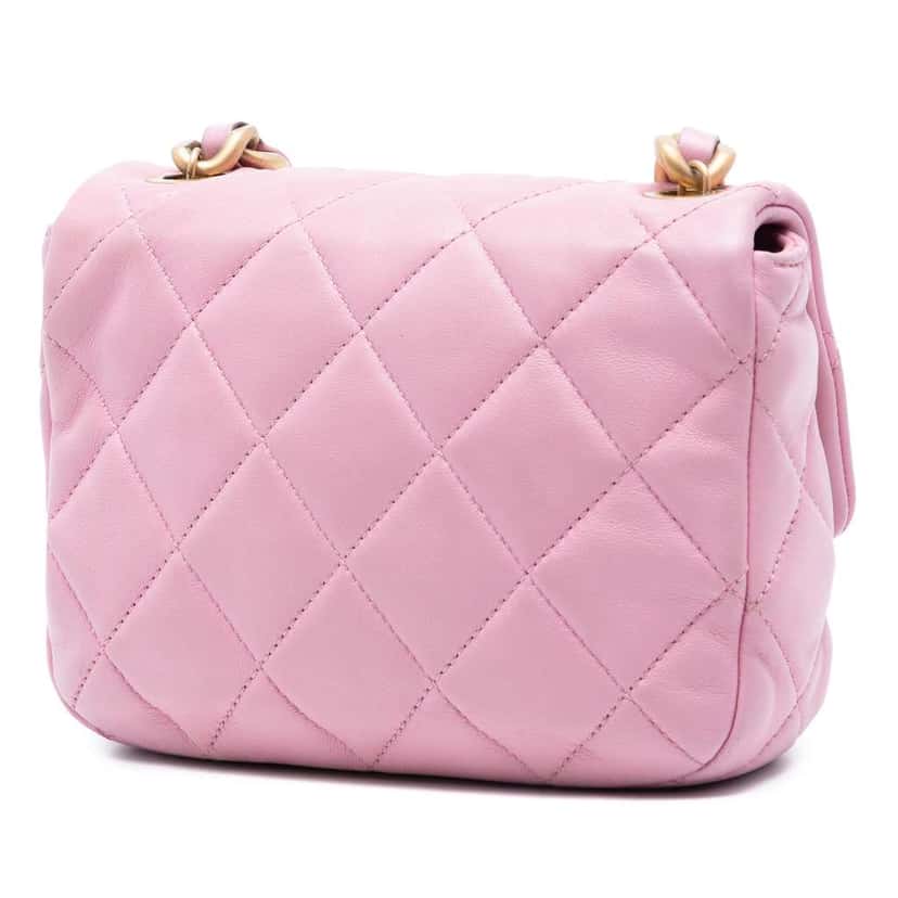 Chanel Mini Quilted Lambskin Candy Chain Flap Pink Leather Very good condition - Back View