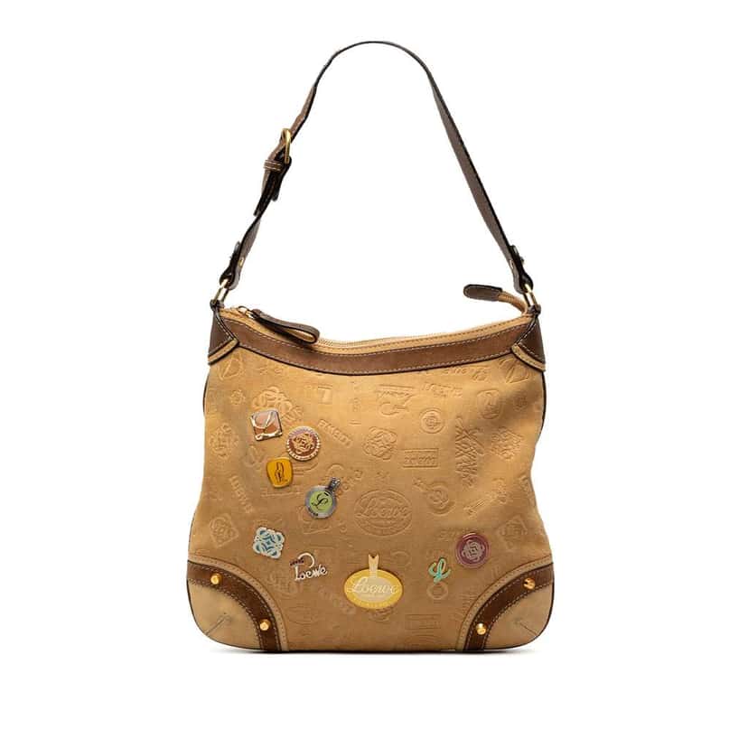 Loewe Suede Fiel A La Piel Shoulder Bag Brown Leather Very good condition - Front View