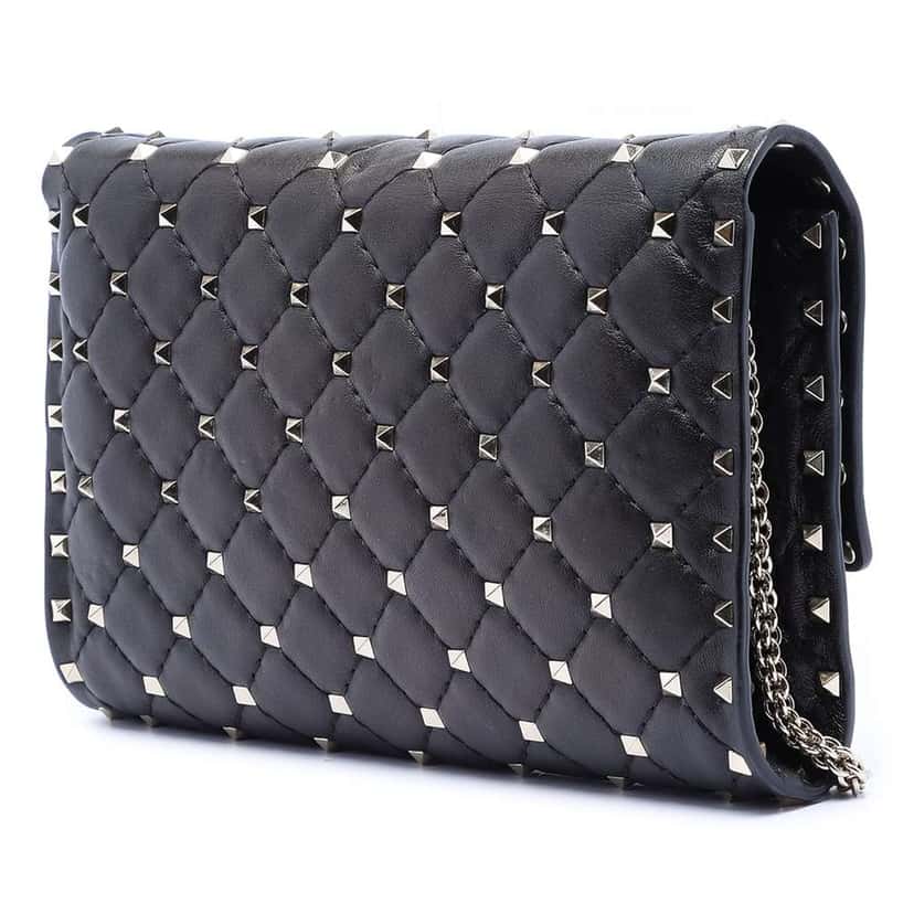 Valentino Nappa Rockstud Spike Wallet On Chain Black Leather Good condition - Back View
