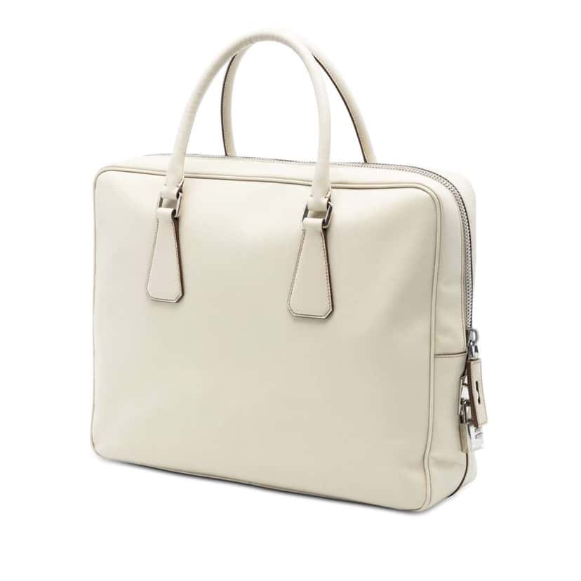 Prada Saffiano Business Bag White Leather Good condition - Back View
