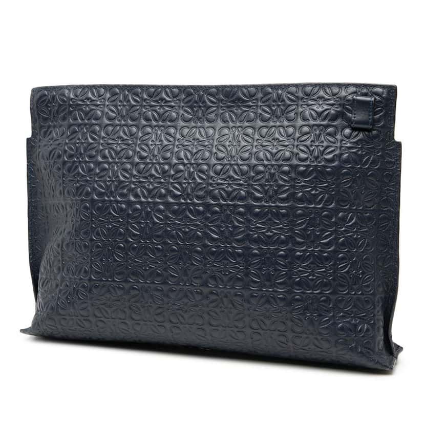 Loewe Embossed Anagram Leather Repeat T Clutch Blue Leather Very good condition - Back View