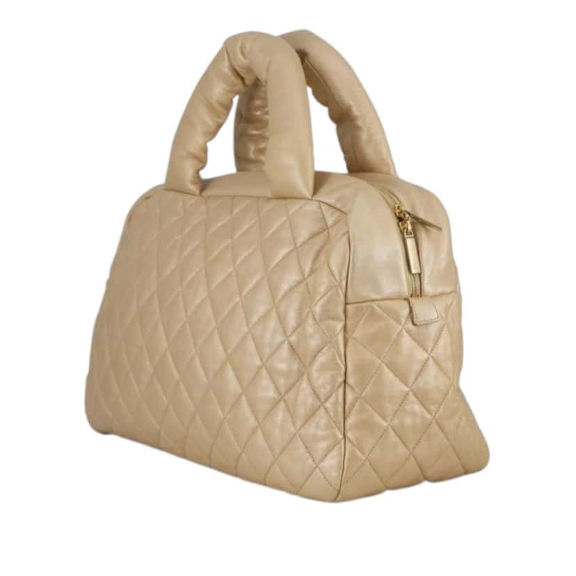 Chanel Quilted Metallic Lambskin Coco Cocoon Bowler Bag Gold Leather Very good condition - Back View