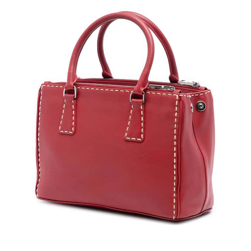Prada Small City Calf Hand Stitched Galleria Double Zip Satchel Red Leather Very good condition - Back View