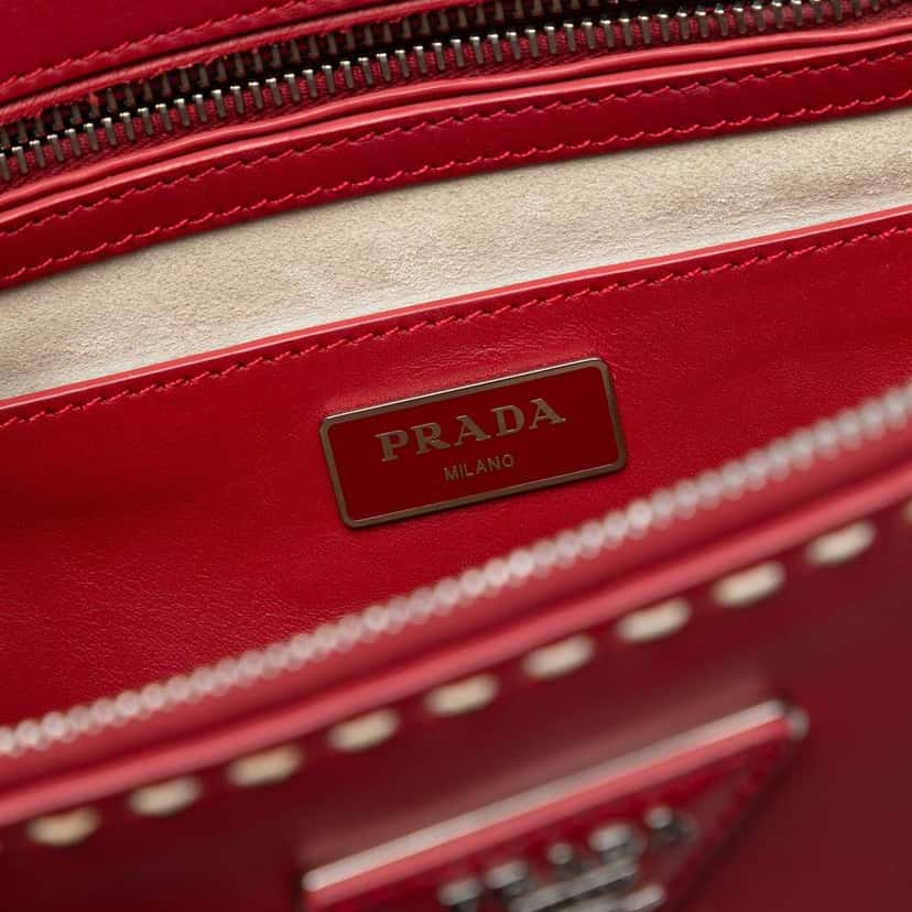 Prada Small City Calf Hand Stitched Galleria Double Zip Satchel Red Leather Very good condition - Box View
