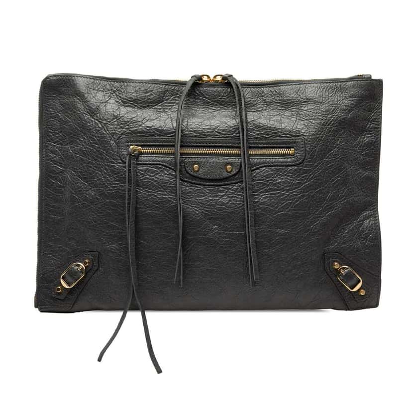 Balenciaga Lambskin Motocross Classic Zip Around Flat Clutch Black Leather Good condition - Front View