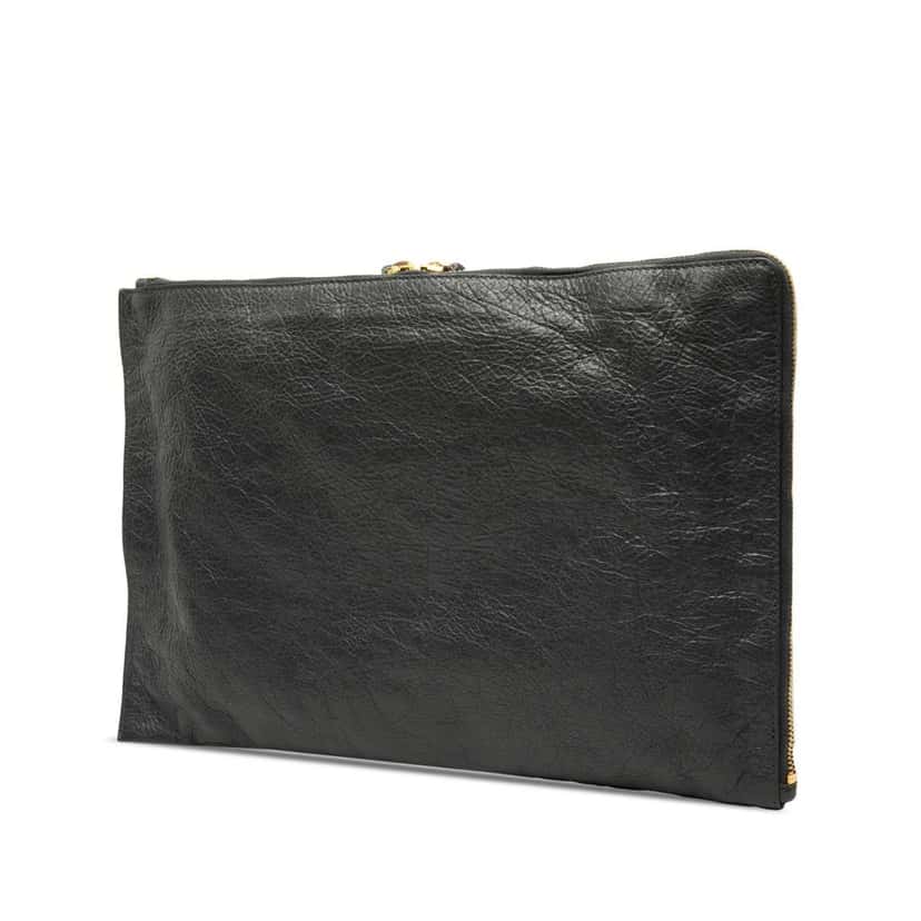 Balenciaga Lambskin Motocross Classic Zip Around Flat Clutch Black Leather Good condition - Back View