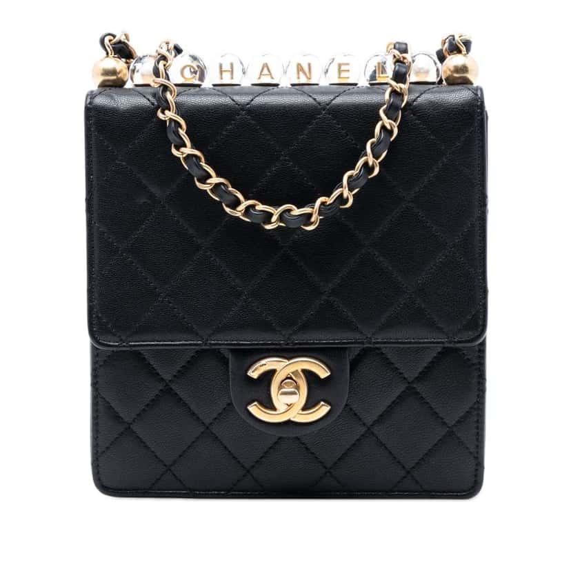 Chanel Small Goatskin Chic Pearls Flap Black Leather Very good condition - Front View