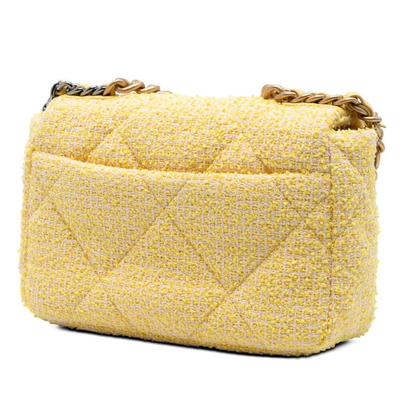 Chanel Medium Tweed 19 Flap Yellow Tweed Good condition - Back View